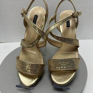 Alexa Marie Women's Gold Glittered Shoes Size 7.5 Strappy Eveningwear